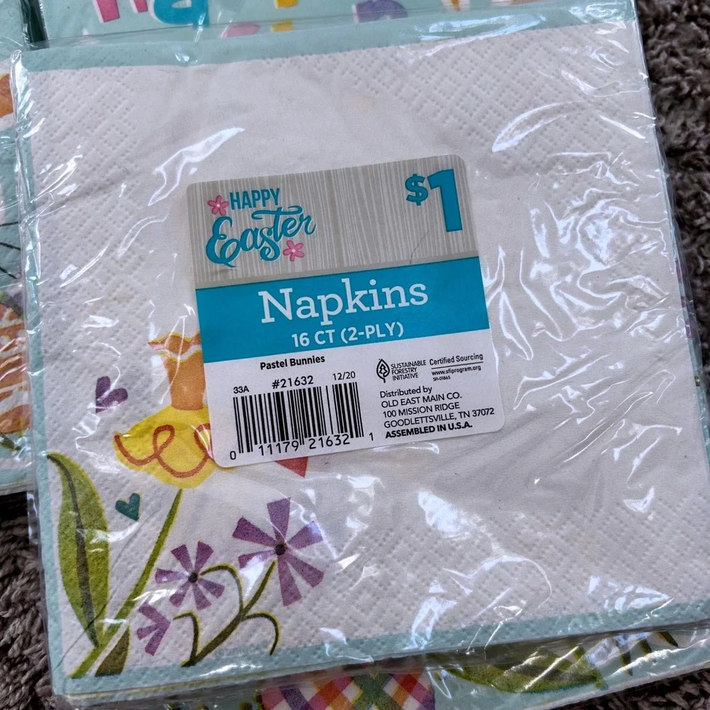 Old‎ East Main Co Happy Easter Napkins 6 Packs 96 Count Pastel Bunnies 21632 NEW